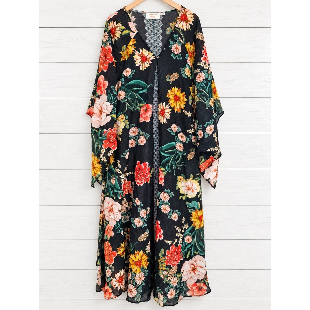 Johnny Was Mia Floral Border Cotton Silk Duster Dress